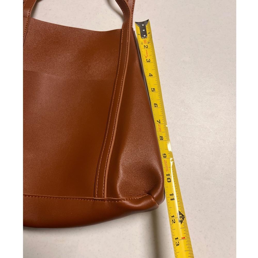 Henny + Lev Vegan Leather Tote Bag Brown Minimalist Shoulder Bag NWT Medium - Picture 7 of 15